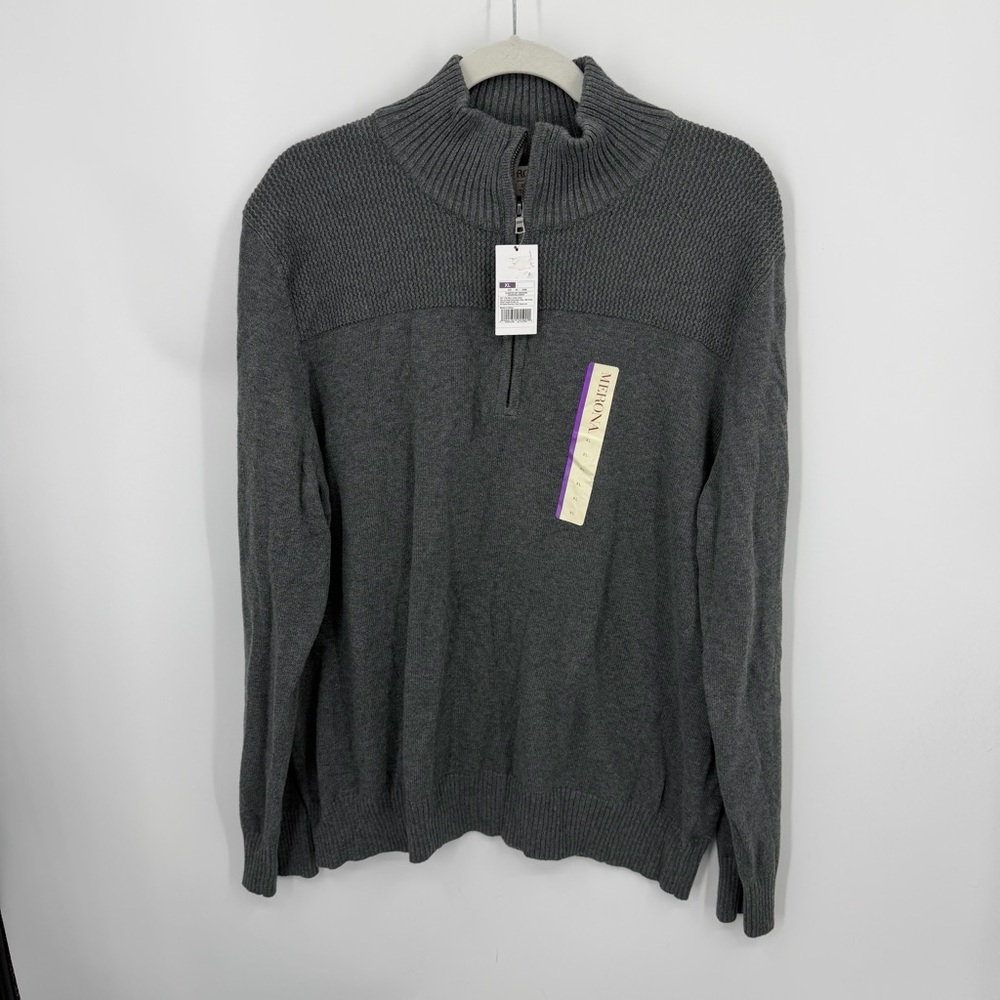 Merona Men's‎ charcoal Grey quarter zip 1/4 Sweater Pullover Sz XL